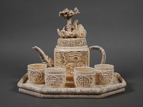 Antique Chinese Carved Ivory Tea Set
