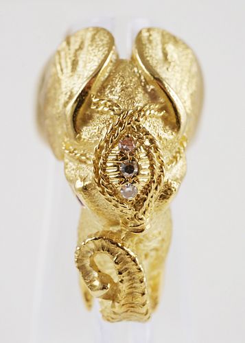 18K Gold Diamond & Ruby ELEPHANT Ring