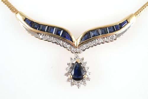 14K Gold Diamond & Sapphire Necklace