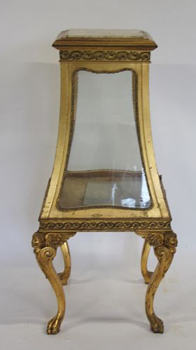 Antique Carved And Gilt Wood Marbletop Vitrine.