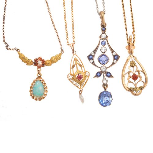 Collection of Four Edwardian and Art Deco Necklaces