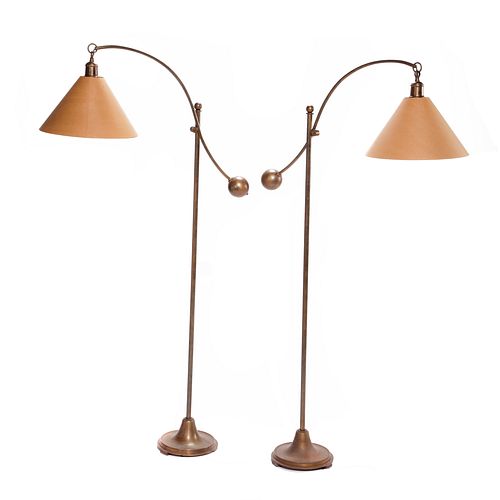 Pair Art Deco Brass Floor Lamps