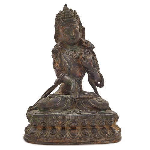 Sino-Tibetan Gilt Bronze Figure of Manjushri, 17th Century