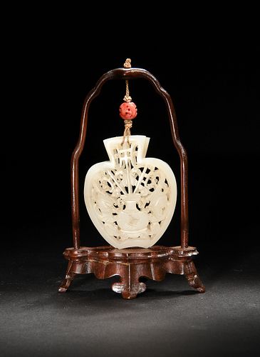 Chinese Jade Carved Sachet with Stand, 18-19th Century