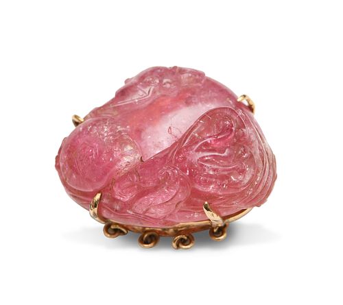 Chinese Tourmaline Carved Fruit Toggle, 19th Century