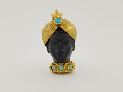 18K Gold & Ebony Blackamoor Carved Pendant