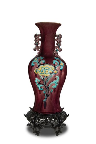 Chinese Purple-Ground Sancai Vase, 19th Century