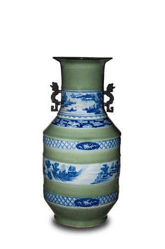 Chinese Banded Celadon Vase, 18-19th Century