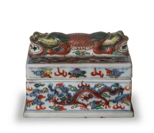 Chinese Wucai Rectangular Box, Late 19th Century