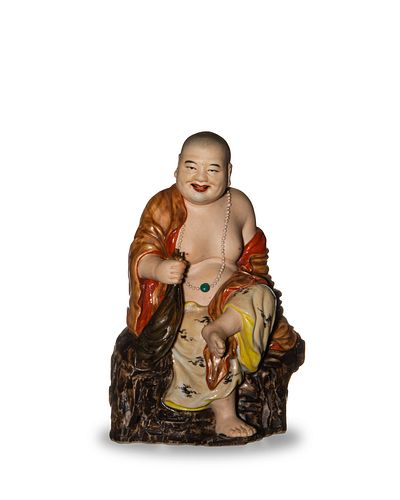Famille Rose Statue of Budai by Zeng Longsheng