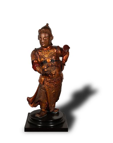 Chinese Gilt Lacquer Figure of Weituo, Ming
