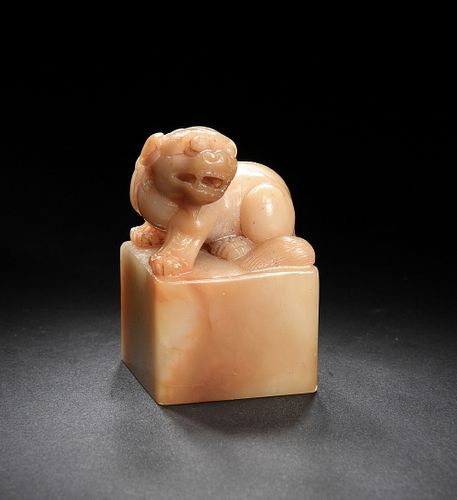 Chinese Soapstone Seal with Guardian Lion, 19th Century