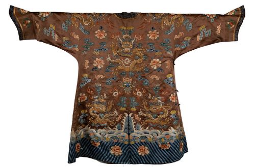 Chinese Brown-Ground Dragon Robe, 19th Century