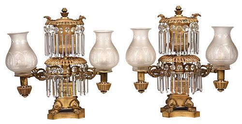 Pair Classical Gilt Bronze Argand Lamps