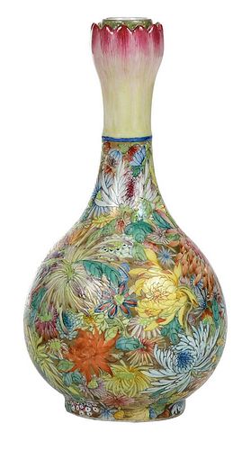 Chinese Famille Rose Lotus-Mouth Bottle Vase
