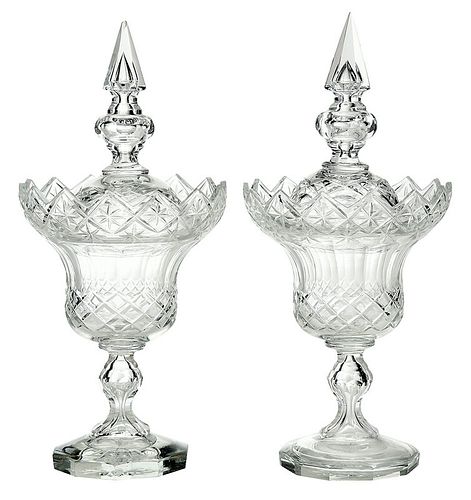 Pair of Cut Glass Lidded Sweetmeat Dishes