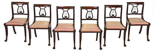 Very Fine Rare Set of Six Lyre Back Klismos Chairs