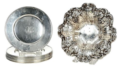 Pair of Francis I Bowls and Ten Sterling Plates