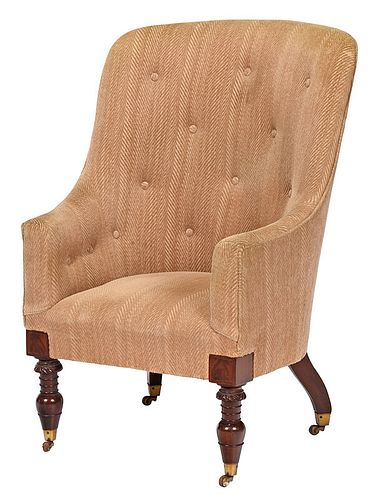 Classical Carved Mahogany Barrel Back Tub Chair