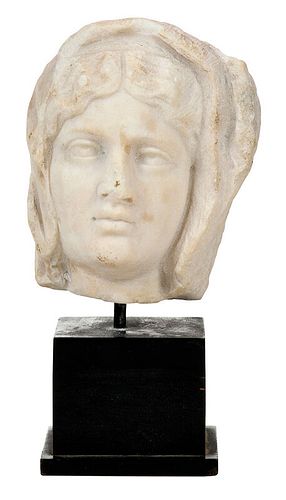 Carved Marble Head of Woman on Stand