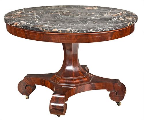American Classical Mahogany Marble Top Center Table
