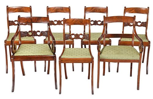 Set of Six Classical Swan Carved Dining Chairs