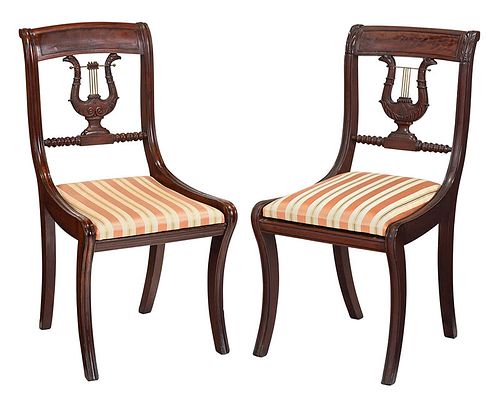 Two Similar Eagle and Lyre Carved Side Chairs