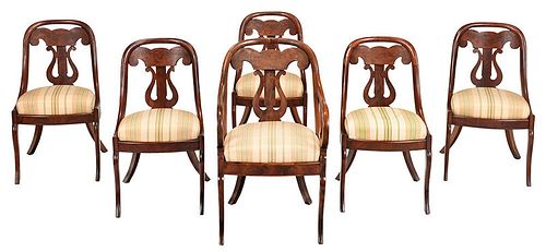 Set of Six Classical Figured Mahogany Chairs
