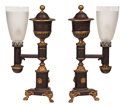 Pair of Gilt Bronze Single Light Argand Lamps