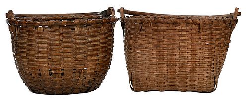 Two Oak Split Basket with Swing Handles