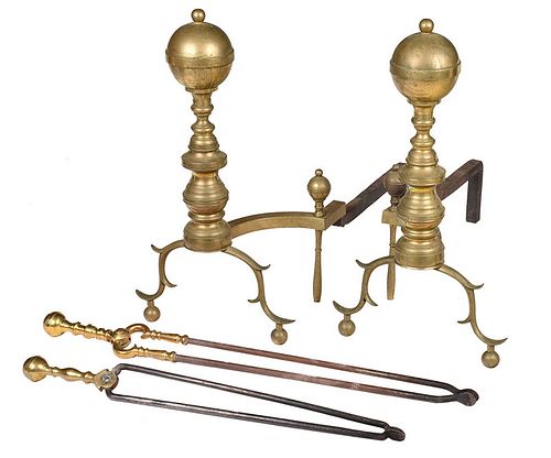 Pair of American Classical Brass Andirons