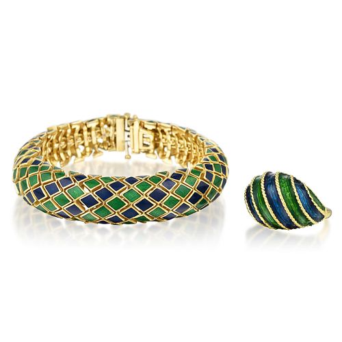 Enamel Bracelet and Ring Set, Italian
