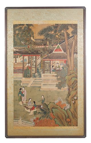 Unsigned Chinese Painting of Women in Garden