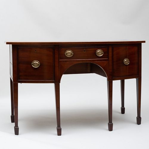 Near Pair of George III Inlaid Mahogany Bow Front Sideboards
