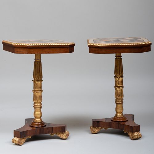 Pair of William IV Style Specimen Marble, Rosewood and Parcel-Gilt Tables