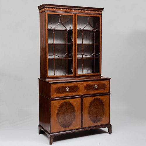 Fine George III Satinwood and Yewwood Parquetry Secretary Bookcase