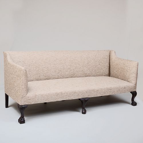 Chippendale Style Carved Mahogany and Linen Upholstered Sofa