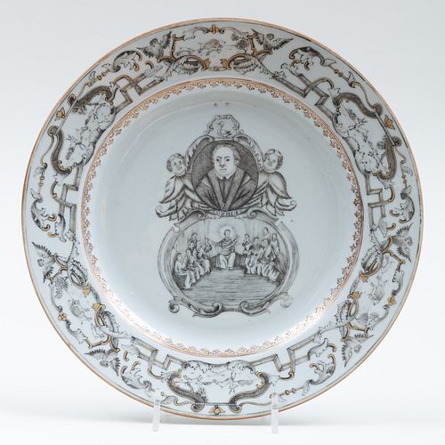 Chinese Export Gilt and Grisaille Porcelain 'Martin Luther' Plate