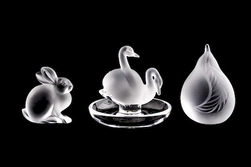 Group of 3 Lalique 1 Pear, 1 Rabbit, & Swans