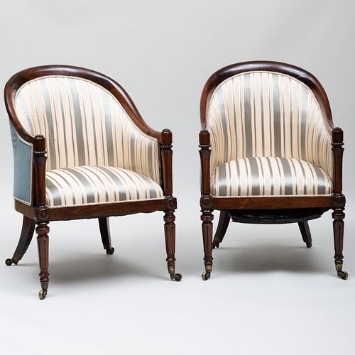 Pair of Regency Carved Rosewood Armchairs