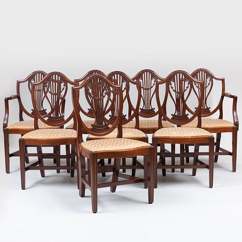 Set of Eight George III Carved Mahogany Shield-Back Dining Chairs
