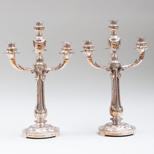 Pair of Neoclassical Style Silver Plate  Four Light Candelabra