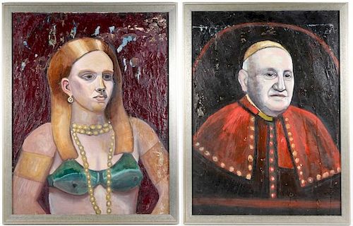 Pair of Pop Culture Portraits, Lady Gaga & Pope