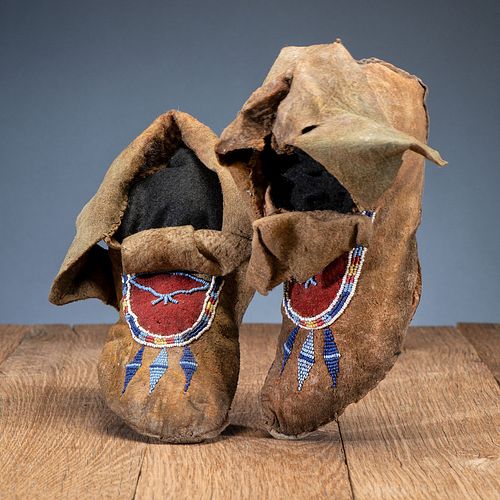 Northern Plains Beaded Buffalo Hide Moccasins, From an Estate in Sinking Springs, Ohio