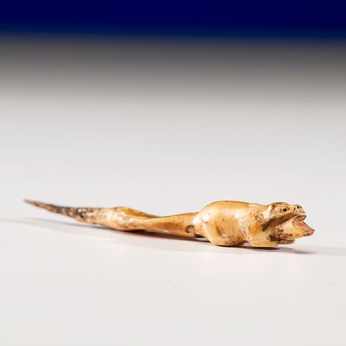 Alaskan Eskimo Fossilized Figural Awl, From the Collection of Robert Jerich, Illinois