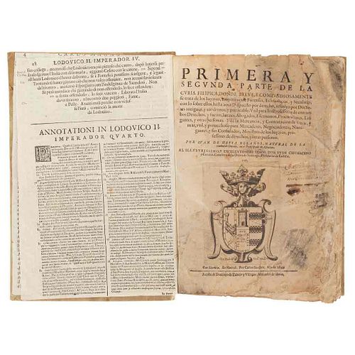 Hevia Bolaños, Juan de. Primera y Segunda Parte de la Curia Filípica donde Breve... Madrid: Carlos Sánchez, 1644. Dos partes en un vol.