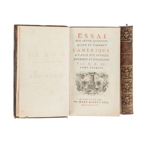 Engel, Samuel (E. B. d'E.). Essai sur cette Question: Quand et Comment l'Amérique a-t-elle été Peuplée... Amsterdam, 1767. Piezas: 2.