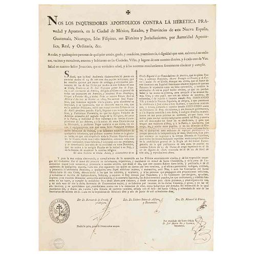 Prado y Obejero - Sainz de Alfaro - Flores. Edicto en contra de las Proclamas de José Bonaparte... México, 1810. Rübricas.