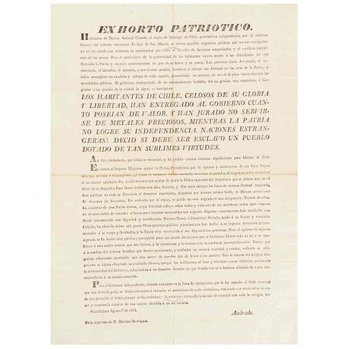 Andrade, José Antonio de. Exhorto Patriótico. Apoyo a la Independencia de Chile. Guadalajara, agosto 7 de 1821.