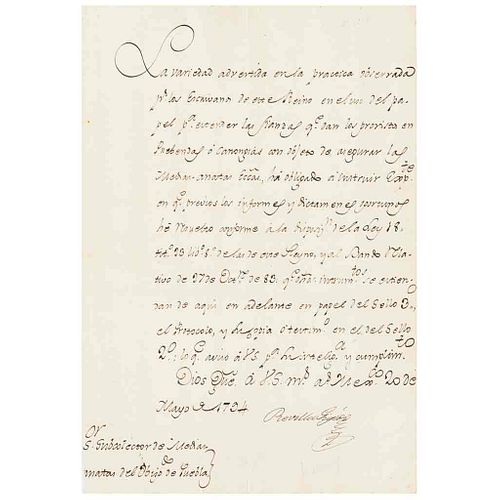 Güemes Pacheco, Juan Vicente de (2do Conde de Revillagigedo). Resolución sobre el Uso del Papel... México, mayo 20 de 1794. Firmado.
